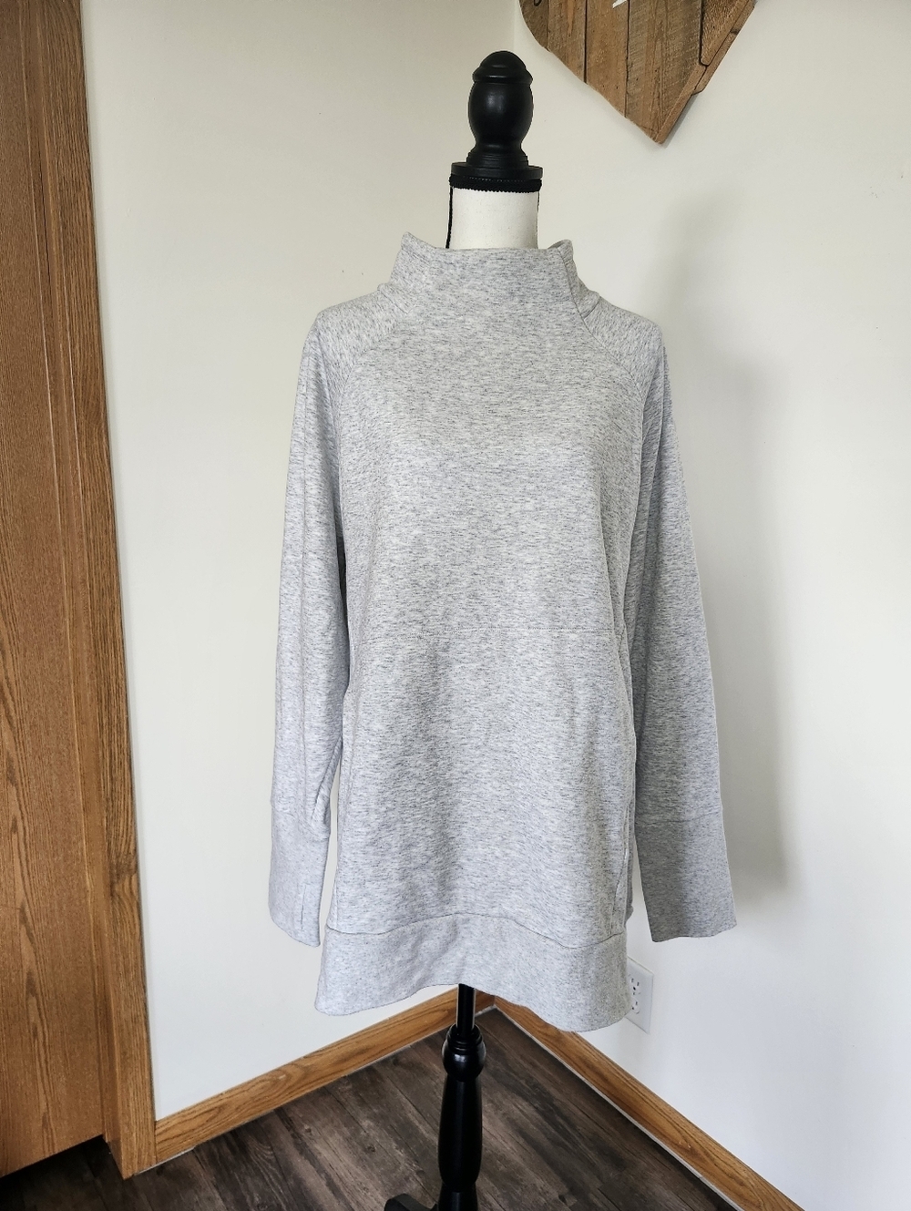 Fabletics Zaylee Funnel Neck Heather Grey Tunic Sweater